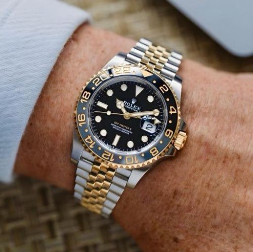 Rolex Gmt Master 2 Truetone YZ Gold Silver with Black Dial